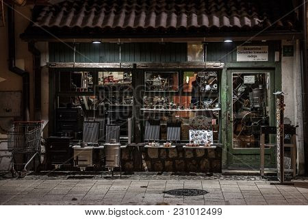Sarajevo, Bosnia And Herzegovina - February 16, 2018: Shop In A Street Of The Bascarsija District Of