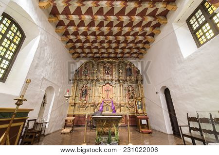 San Francisco, California - March 10, 2018: Interior Of Church Altar Of The Mission San Francisco De