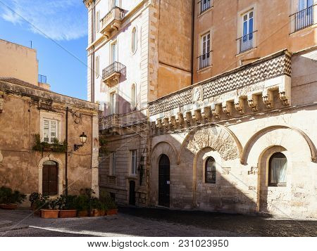 Siracusa, Italy - December, 31: View Of The Migliaccio Palace In Ortigia On December 31, 2017