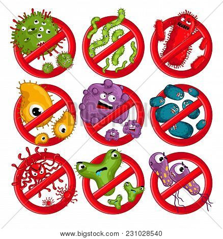 Cartoon Viruses Characters Isolated  Illustration On White Background. Cute Fly Germ Virus Infection