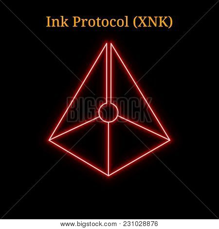 Red Neon Ink Protocol (xnk) Cryptocurrency Symbol. Vector Illustration Eps10 Isolated On Black Backg