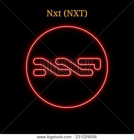 Red Neon Nxt (nxt) Cryptocurrency Symbol. Vector Illustration Eps10 Isolated On Black Background