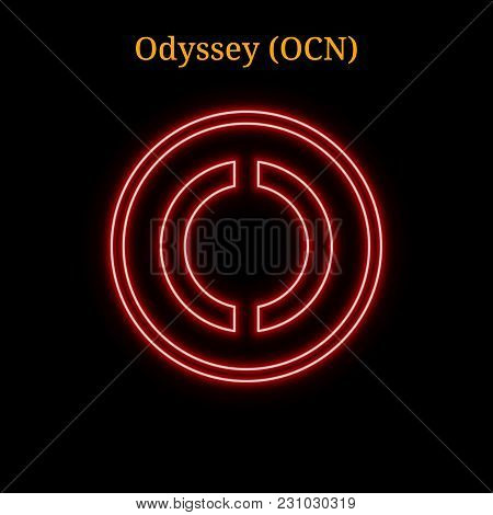 Red Neon Odyssey (ocn) Cryptocurrency Symbol. Vector Illustration Eps10 Isolated On Black Background