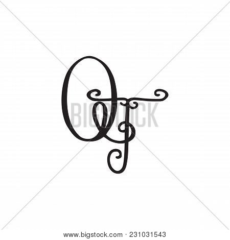 Handwritten Monogram Qt Icon, Logo With Swirls Isolated On White Background