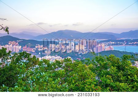 Panorama Of The City Of Sanya, A View Of The City In The Highest Point, The Island Of The Phoenix. A