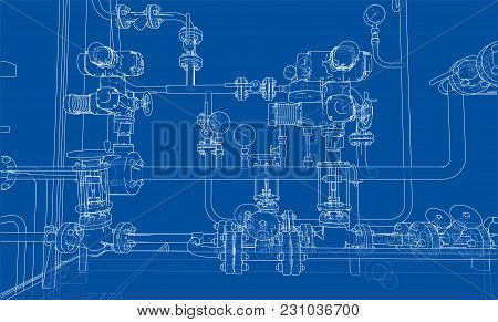 Sketch Industrial Equipment. Eps 10 Vector Format. Vector Rendering Of 3d
