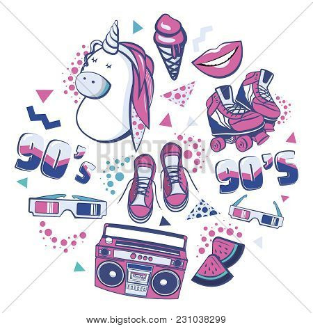 Colorful Retro Collection Fashion Patch Badges With Lips, Sneakers, Unicorn, Ice Cream, Tape Recorde