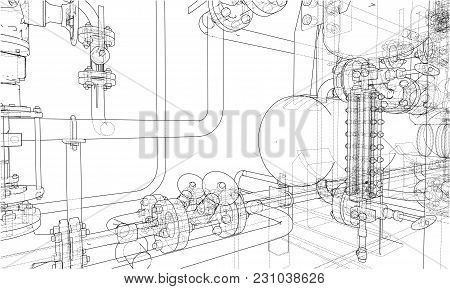 Sketch Industrial Equipment. Eps 10 Vector Format. Vector Rendering Of 3d