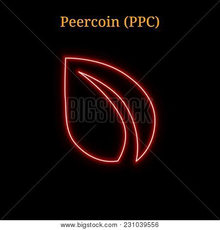 Red Neon Peercoin (ppc) Cryptocurrency Symbol. Vector Illustration Eps10 Isolated On Black Backgroun