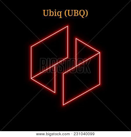 Red Neon Ubiq (ubq) Cryptocurrency Symbol. Vector Illustration Eps10 Isolated On Black Background