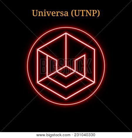 Red Neon Universa (utnp) Cryptocurrency Symbol. Vector Illustration Eps10 Isolated On Black Backgrou