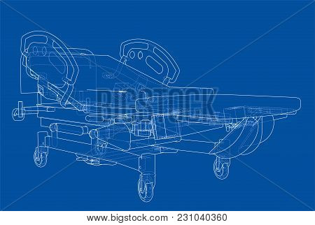 Hospital Bed Sketch. Vector Rendering Of 3d. Wire-frame Style. The Layers Of Visible And Invisible L
