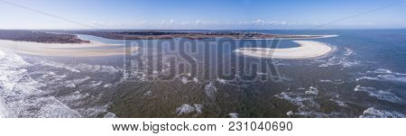Aerial view of beaches with dangerous currents and rip tides.