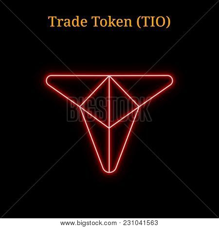 Red Neon Trade Token (tio) Cryptocurrency Symbol. Vector Illustration Eps10 Isolated On Black Backgr