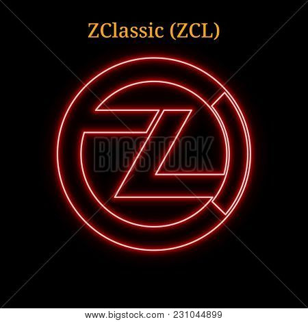 Red Neon Zclassic (zcl) Cryptocurrency Symbol. Vector Illustration Eps10 Isolated On Black Backgroun