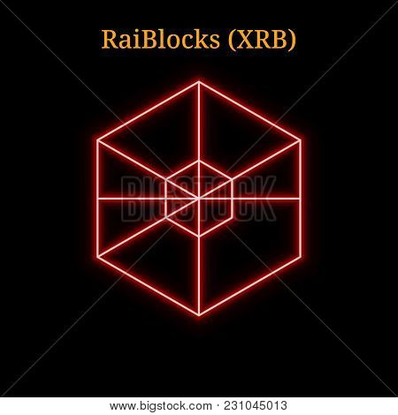 Red Neon Raiblocks (xrb) Cryptocurrency Symbol. Vector Illustration Eps10 Isolated On Black Backgrou