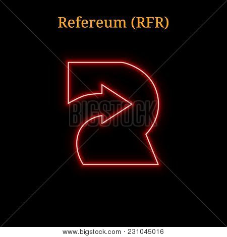 Red Neon Refereum (rfr) Cryptocurrency Symbol. Vector Illustration Eps10 Isolated On Black Backgroun