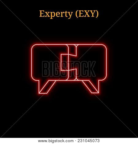 Red Neon Experty (exy) Cryptocurrency Symbol. Vector Illustration Eps10 Isolated On Black Background