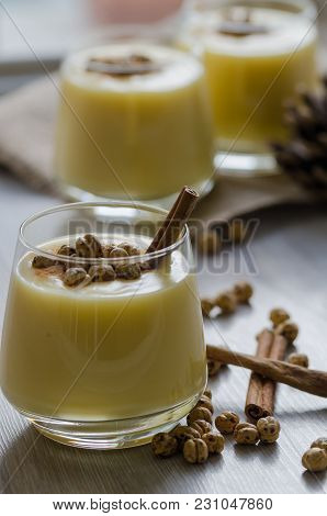 Boza Or Bosa, Traditional Turkish Drink With Roasted Chickpeas And Cinnamon