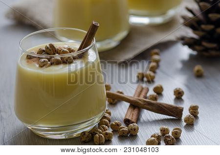 Boza Or Bosa, Traditional Turkish Drink With Roasted Chickpeas And Cinnamon