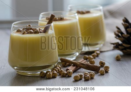 Boza Or Bosa, Traditional Turkish Drink With Roasted Chickpeas And Cinnamon