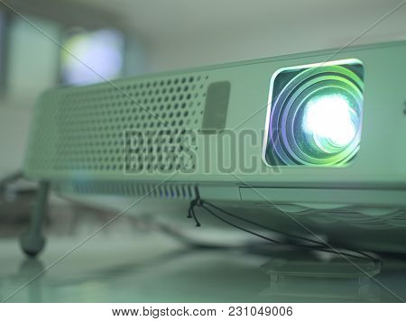 Lcd Projector On Office Table Ready For Business Conference