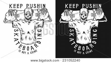 Skeleton Hipster Skater Vector Print Design. Vector Illustration