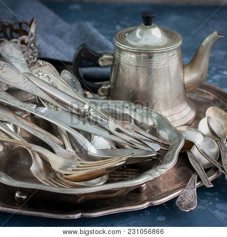 Vintage Old Ware Made Of Nickel Silver, Square
