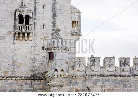Wall Of The Belem Tower Torre De Belem On The Tagus River, Lisbon, Portugal