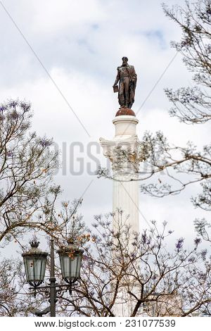 Statue Of Don Pedro Iv On The Don Pedro Square Also Called Rossio In Lisbon In Portugal.