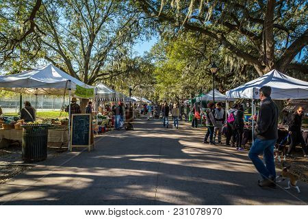 Savannah, Georgia - March 3, 2018:  Forsyth Park Farmers Market, Held Every Saturday Morning Through