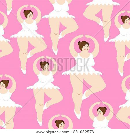 Fat Ballerina Pattern. Ballet Seamless Background. Big Woman In Punt. Dance Swimsuit