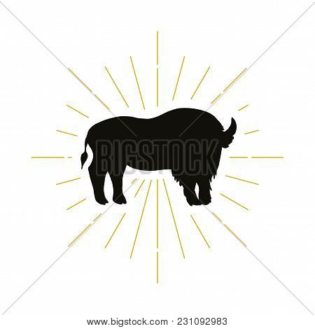 Retro Standing Bison Silhouette Logo. Nature Sign And Farm Vintage Logotype. Wild Buffalo Icon. Zoo 