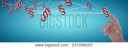 Hand gesture against white background against abstract blue background