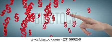 Woman's hand using invisible screen against abstract green background,