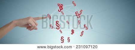 Woman's hand using invisible screen against abstract grey background