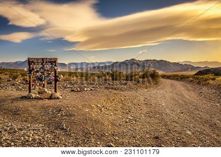 Famous Teakettle Junction On The Way To Racetrack Playa In Death Valley National Park, California