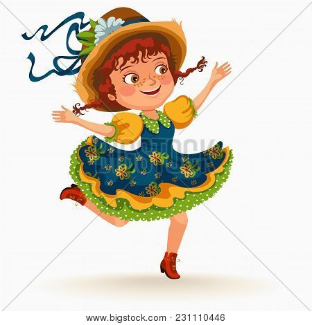 Young Woman Dancing Salsa On Festivals Celebrated In Portugal Festa De Sao Joao, Girl In Straw Hat T