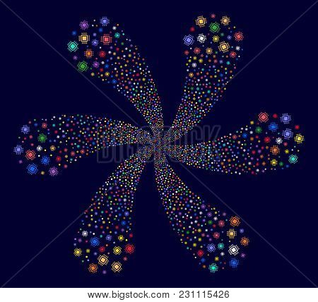 Attractive Processor Explosion Flower Cluster On A Dark Background. Vector Abstraction. Impressive F