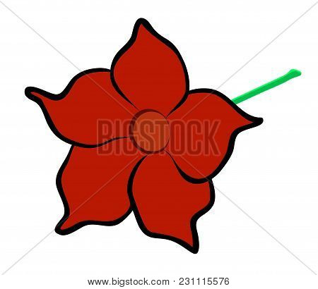 Vector Illustration, Flat Cartoon Red Mandevilla Flower Isolated On White Background