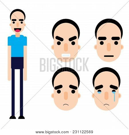 Boy, Flat Man, Set Of Emotions. Flat Design