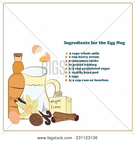 Egg Nog Ingredients For Christmas Hot Drink. Page Booklet Magazines. Advertising For Cafes And Resta