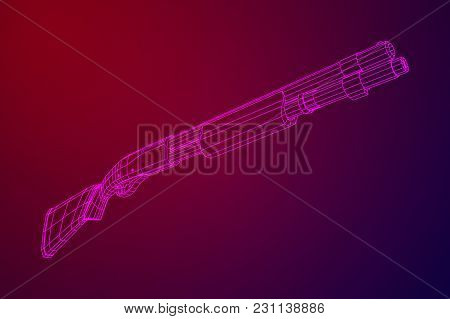 Shotgun Rifle Hunting Carbine Wireframe Low Poly Mesh Vector Illustration