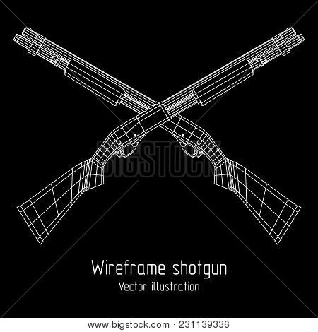 Shotgun Rifle Hunting Carbine Wireframe Low Poly Mesh Vector Illustration