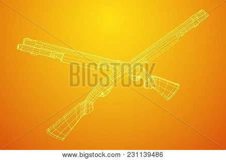 Shotgun Rifle Hunting Carbine Wireframe Low Poly Mesh Vector Illustration