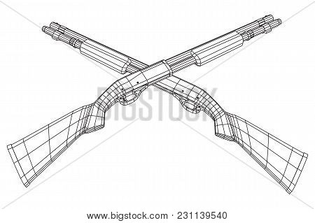 Shotgun Rifle Hunting Carbine Wireframe Low Poly Mesh Vector Illustration