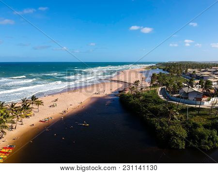 Beautiful Aerial Drone View Of Praia Do Imbassai, Bahia, Brazil