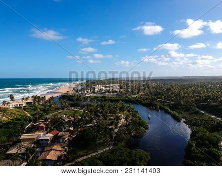 Beautiful Aerial Drone View Of Praia Do Imbassai, Bahia, Brazil