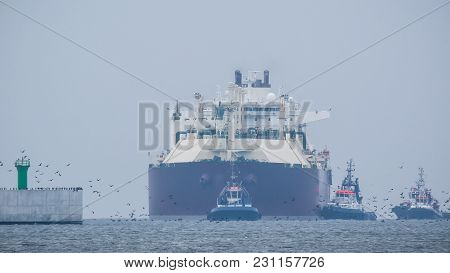Gas Tanker - A Large Merchant Ship Enters The Port