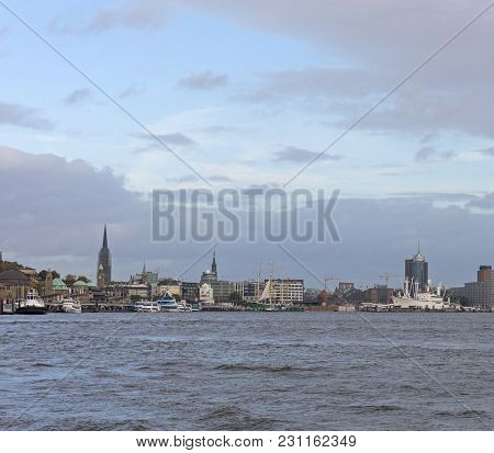 View Of The St. Pauli Piers, One Of Hamburg's Major Tourist Attractions. Hamburg, Germany.